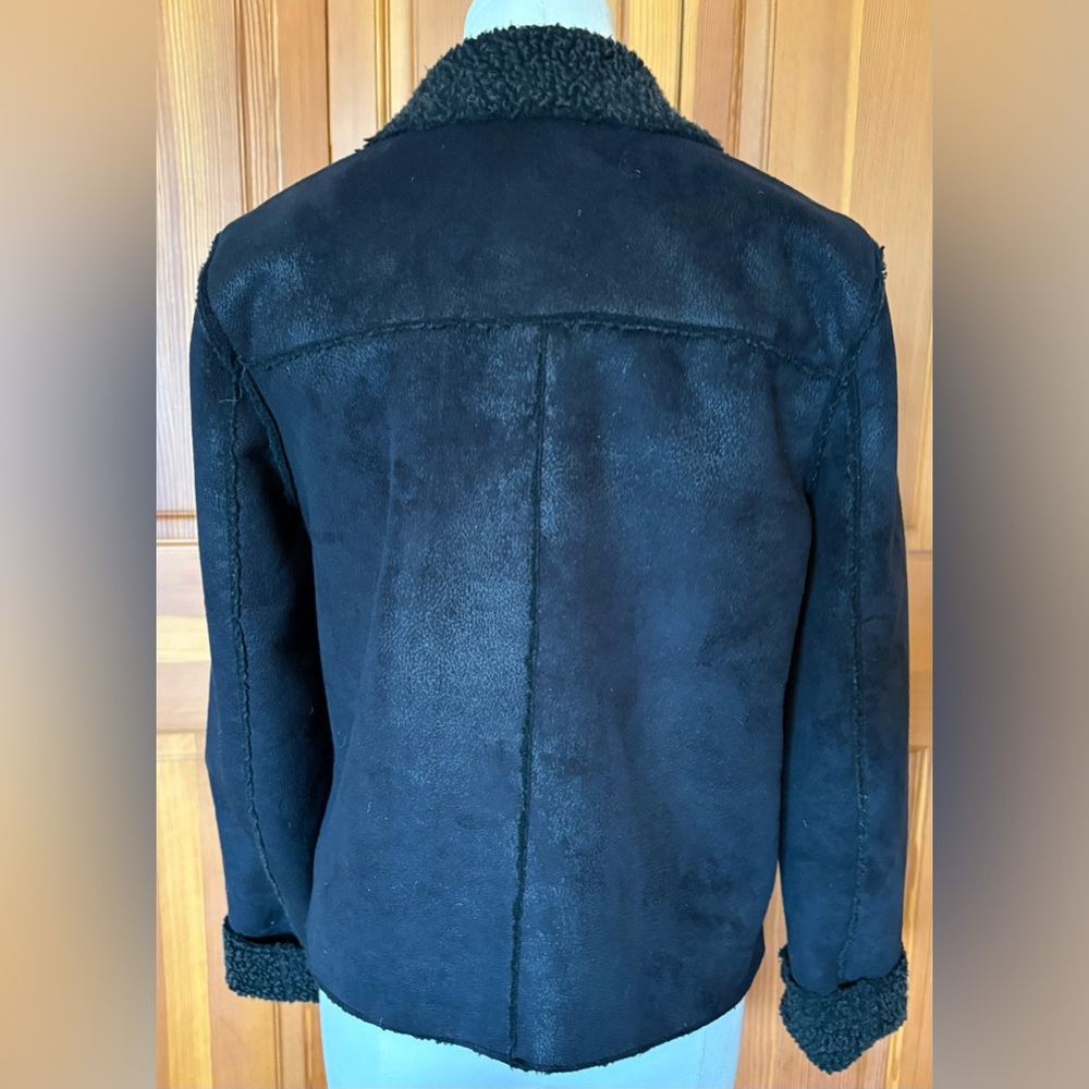 American Eagle Outfitters Faux Suede & Faux Shearling Charcoal Moto Jacket Sz S - Picture 6 of 12